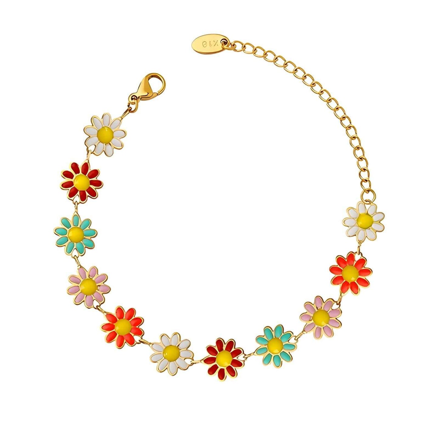 Multi-Coloured Flower Bracelet - 18K Gold Plated