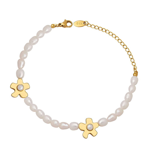 Flowers & Pearls Bracelet - 18K Gold Plated